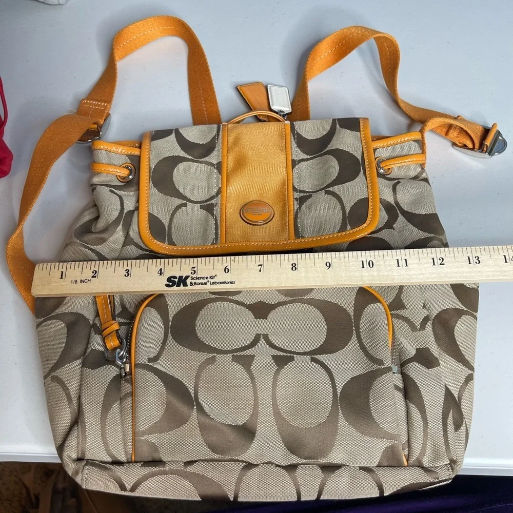 Coach signature pumpkin orange/ Tan adjustable Backpack and Wallet Set with tags